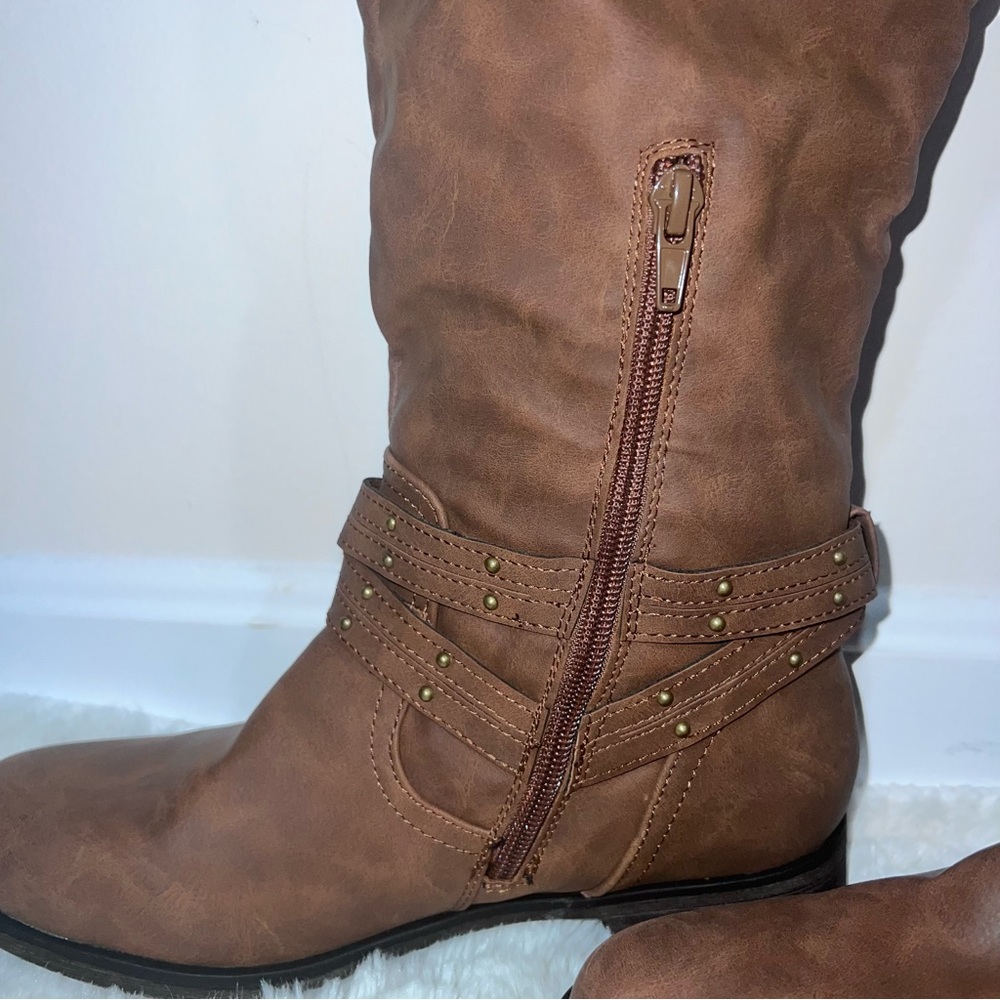 Classic Brown XOXO Cowgirl Riding Boots with Stud Buckle - Picture 6 of 13